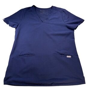 FIGS Technical Collection Navy Blue V-Neck Scrub Top Small Short Sleeve 2 Pocket